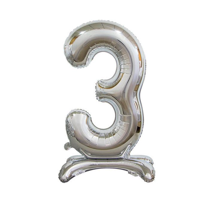 Palloncino Numero (3) Argento Pz.1 30" Cm.76 - Self Standing - Gonfiaggio Ad Aria main product photo
