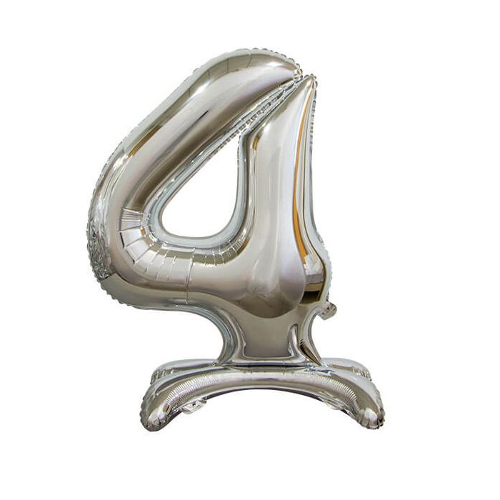 Palloncino Numero (4) Argento Pz.1 30" Cm.76 - Self Standing - Gonfiaggio Ad Aria main product photo