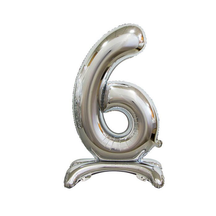 Palloncino Numero (6) Argento Pz.1 30" Cm.76 - Self Standing - Gonfiaggio Ad Aria main product photo