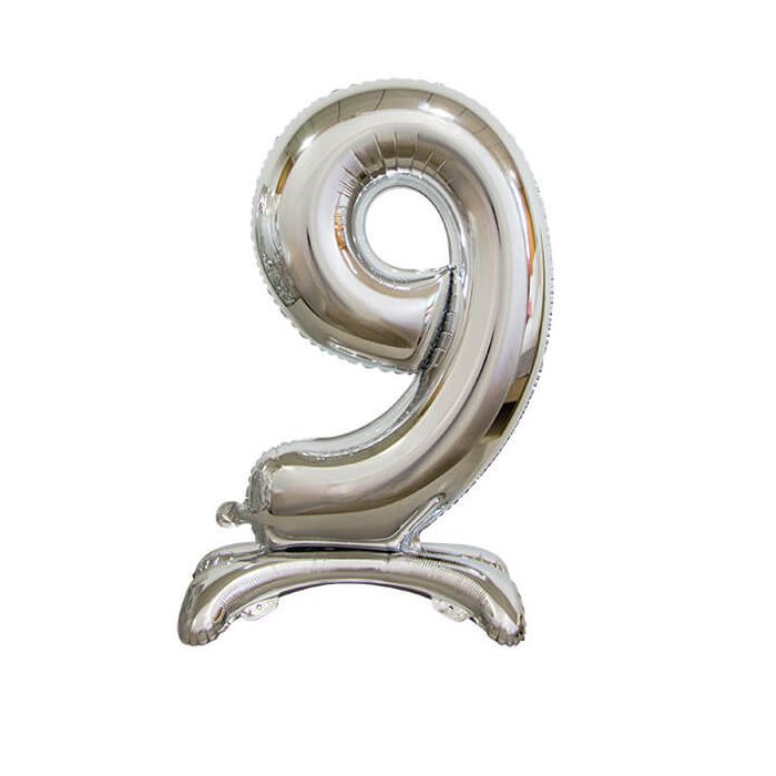 Palloncino Numero (9) Argento Pz.1 30" Cm.76 - Self Standing - Gonfiaggio Ad Aria main product photo
