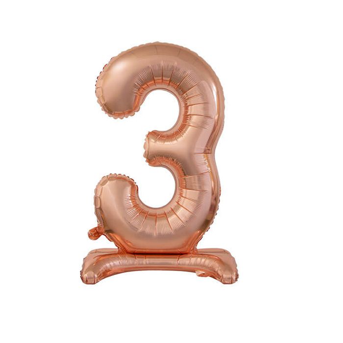 Palloncino Numero (3) Rose Gold Pz.1 30" Cm.76 - Self Standing - Gonfiaggio Ad Aria main product photo