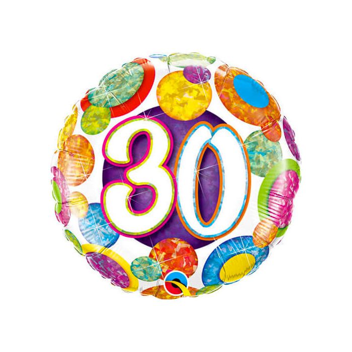Palloncino 30° Compleanno Big Dots Pz.1 Mylar Tondo 18" Cm.45 - Holographic main product photo