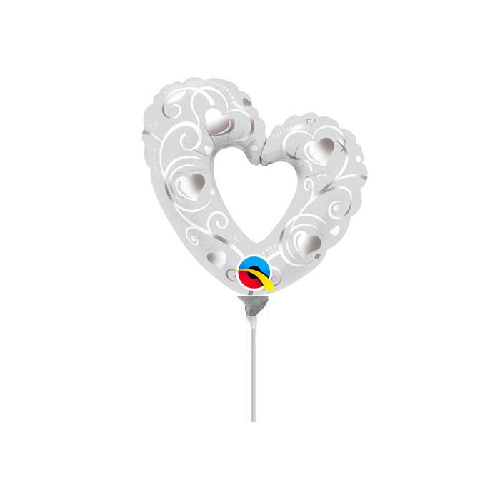 Palloncino Cuore Bianco Filigree Pz.5 Mylar Mini Shape 14"/cm.35 Da Saldare Esclusa Bacchetta main product photo