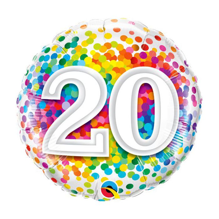 Palloncino 20° Compleanno Confetti Pz.1 Mylar Tondo 18" Cm.45 main product photo