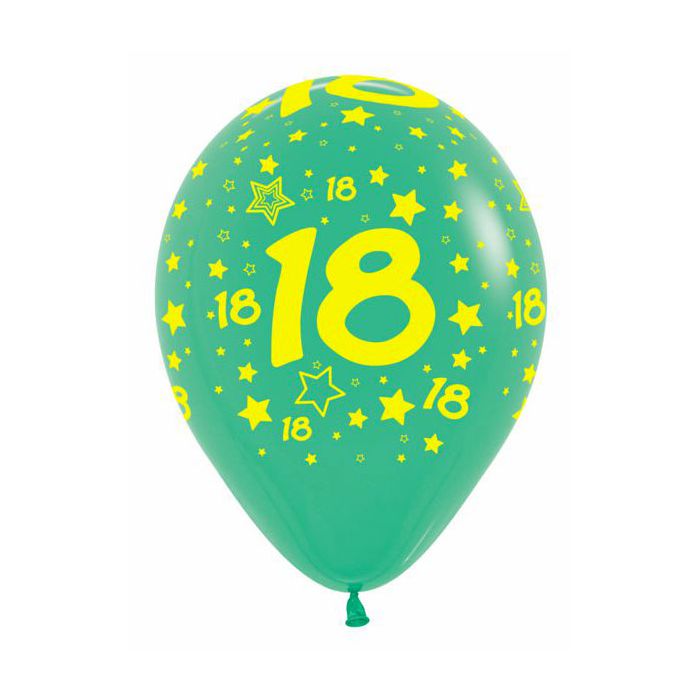 Palloncino 18 Anni Stars (12") Pz.100 Colore Standard Verde 030 Stampa Gialla Cm.30 main product photo