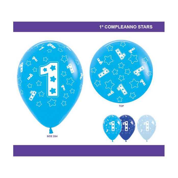 Palloncino 1° Compleanno 12" Pz.100 Colore Standard E Pastello Assortito Maschio Stampa Bianca Cm.30 main product photo