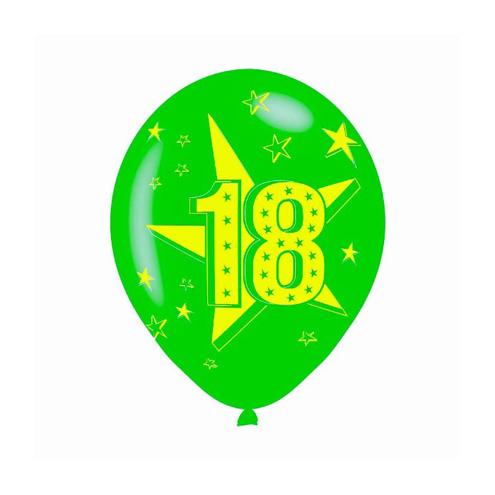 Palloncino 18 Anni Stelle (12") Pz.100 Colore Standard Verde 030 Stampa Gialla Cm.30 main product photo