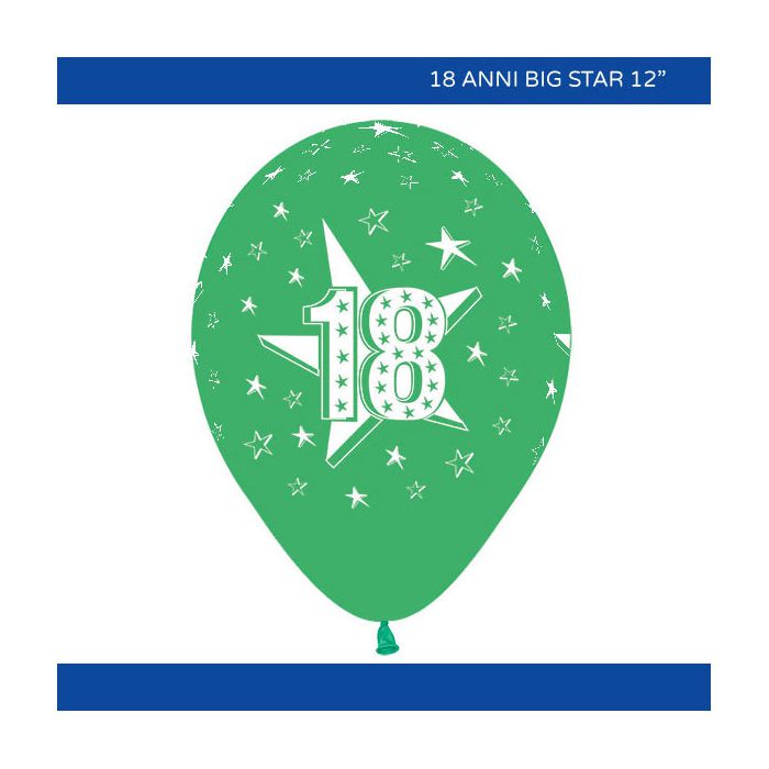 Palloncino 18 Anni Stelle (12") Pz.100 Colore Standard Verde 030 Stampa Bianca Cm.30 main product photo