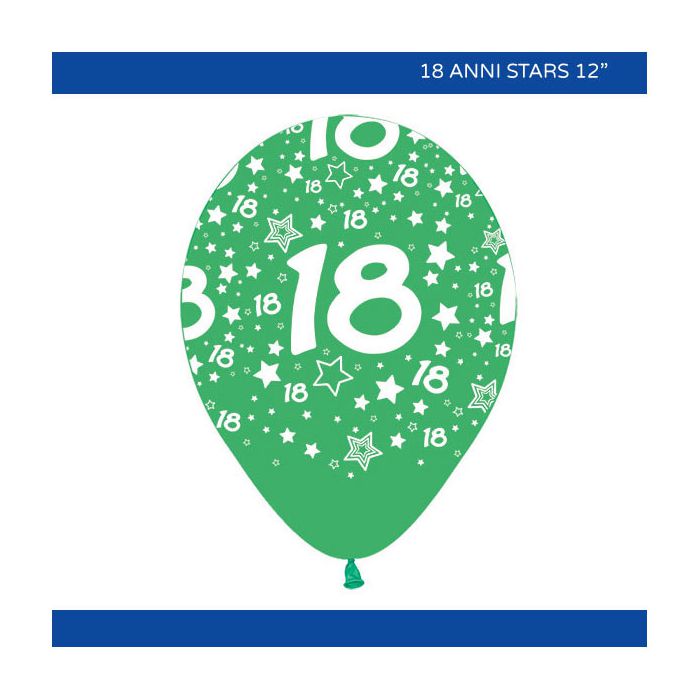 Palloncino 18 Anni Stars (12") Pz.100 Colore Standard Verde 030 Stampa Bianca Cm.30 main product photo