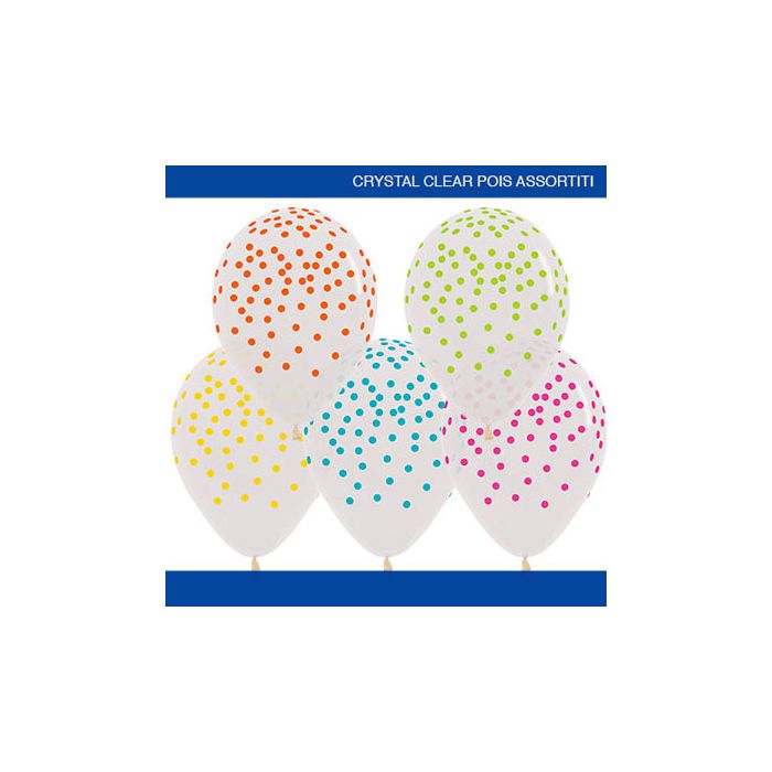 Palloncino Dots 12" Pz.50 Colore Crystal Trasparente 390 Stampa Assortita Cm.30 main product photo