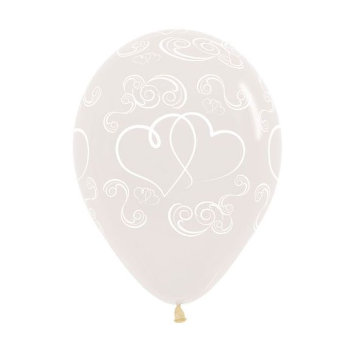 Palloncino Cuore Incrociato 12" Pz.100 Colore Crystal Trasparente 390 Stampa Bianca Cm.30 main product photo