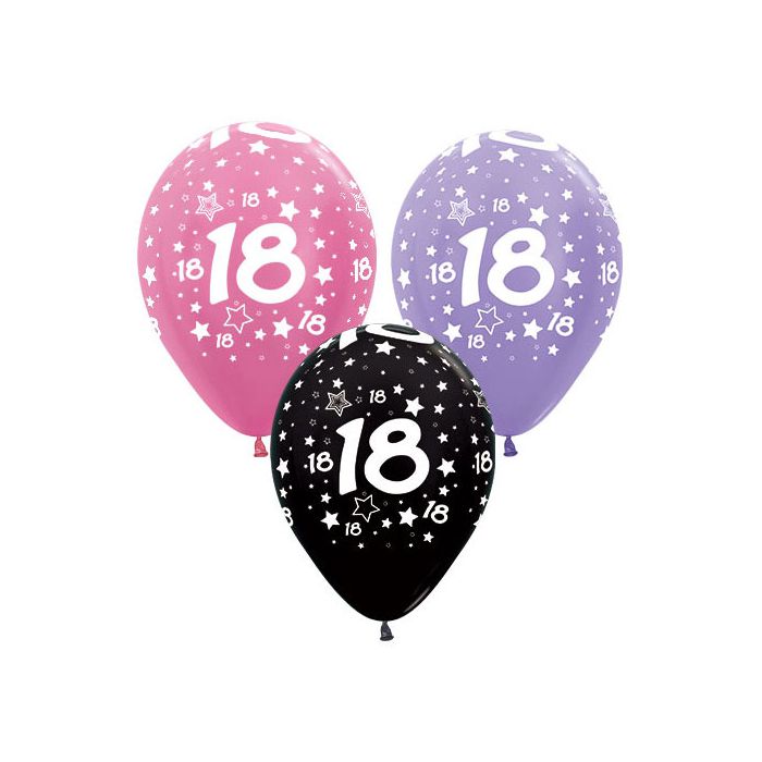 Palloncino 18 Anni Stars (12") Pz.100 Colore Satin E Metal Stampa Bianca Cm.30 main product photo