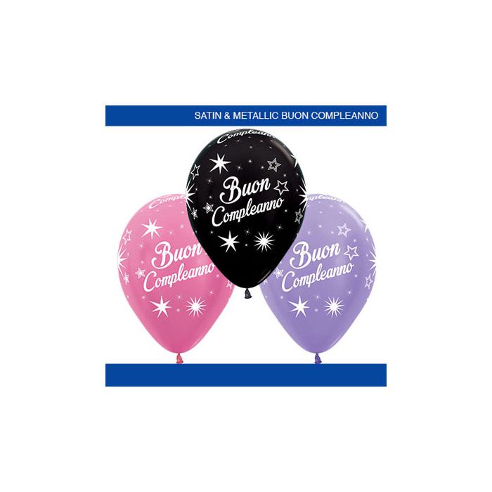 Palloncino Buon Compleanno (5") Pz.100 Colore Metallizzato E Satinato Assortito Stampa Bianca Cm.15 main product photo