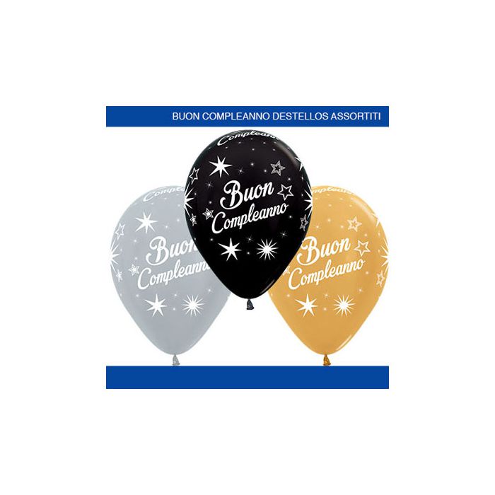 Palloncino Buon Compleanno (5") Pz.100 Colore Metallizzato E Satinato Assortito Stampa Bianca Cm.15 main product photo
