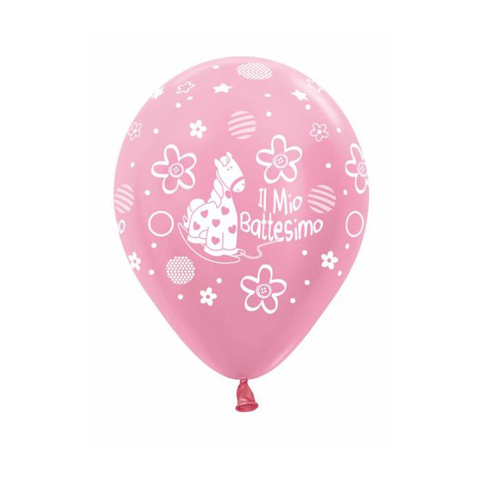 Palloncino Il Mio Battesimo (5") Pz.100 Colore Perlato Rosa 409 Stampa Bianca Cm.15 main product photo