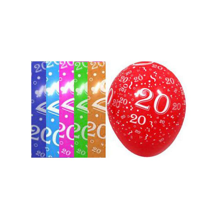 Palloncino 20° Compleanno 12" Pz.100 Colore Standard Assortito Stampa Bianca Cm.30 main product photo