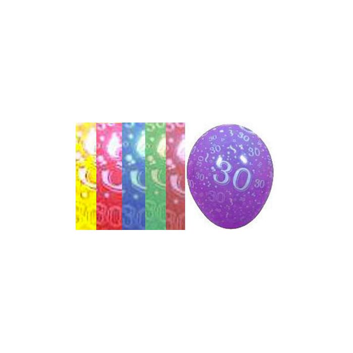 Palloncino 30° Compleanno 12" Pz.100 Colore Standard Assortito Stampa Bianca Cm.30 main product photo