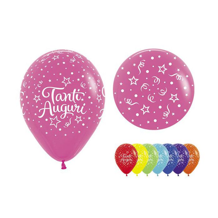 Palloncino Tanti Auguri (5") Pz.100 Colore Fashion Solid Assortito Stampa Bianca Cm.15 main product photo