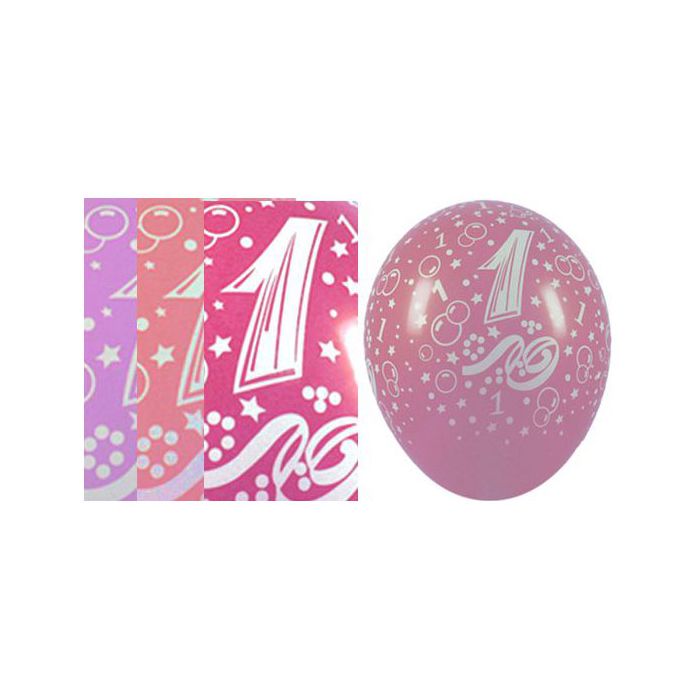 Palloncino 1° Compleanno (5") Pz.100 Colore Standard E Pastello Assortito Bambina Stampa Bianca Cm.15 main product photo