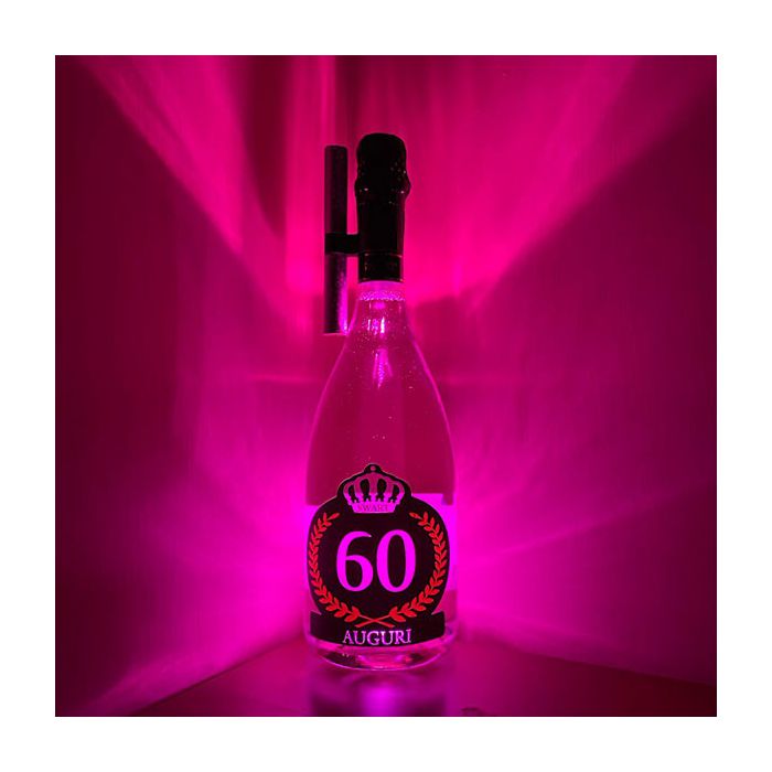 Bottiglia Luminosa Rosa 60 Anni con Fontana e Clip Elegante main product photo