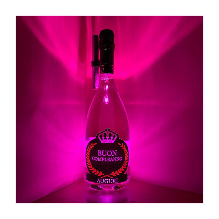 Bottiglia Luminosa Rosa “Buon Compleanno” con Fontana e Clip main product photo