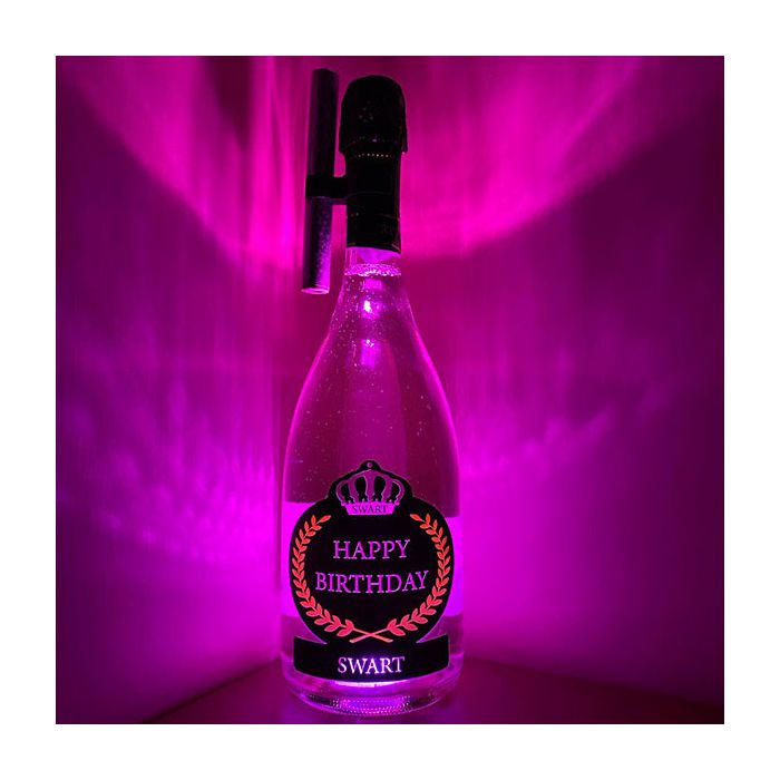 Bottiglia Luminosa Rosa “Happy Birthday” con Fontana e Clip main product photo