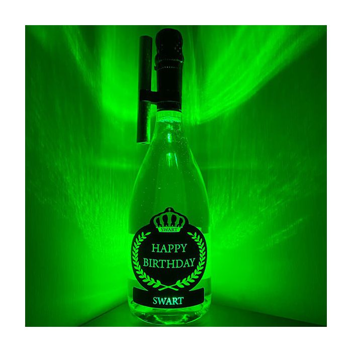 Bottiglia Luminosa Verde “Happy Birthday” con Fontana e Clip main product photo