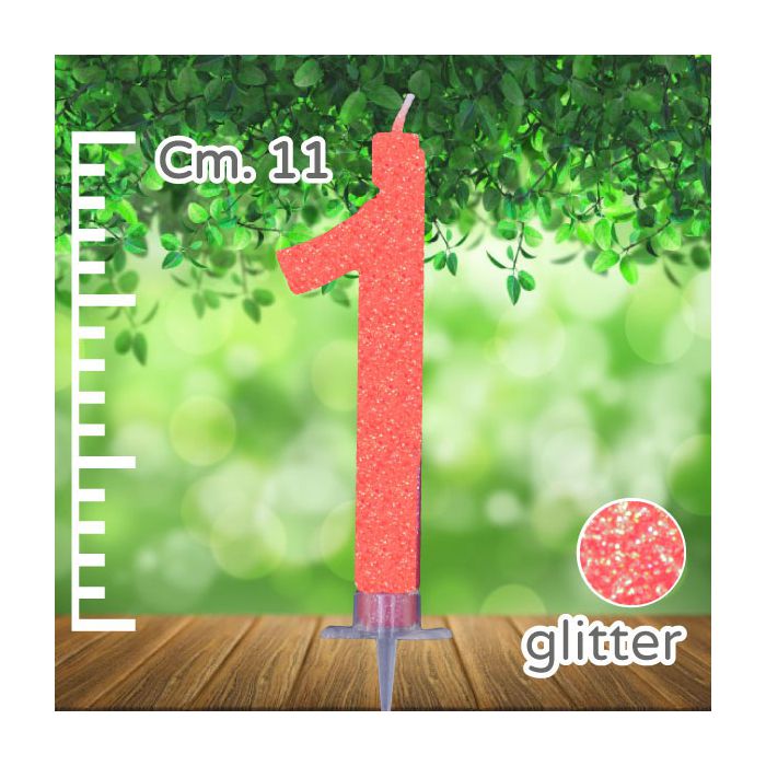 Candelina Numero 1 Rossa Glitter Pz.1 Candela Cm.11 - Supporto Cm.2.5 main product photo