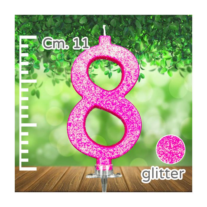 Candelina Numero 8 Fuxia Glitter Pz.1 Candela Cm.11 - Supporto Cm.2.5 main product photo