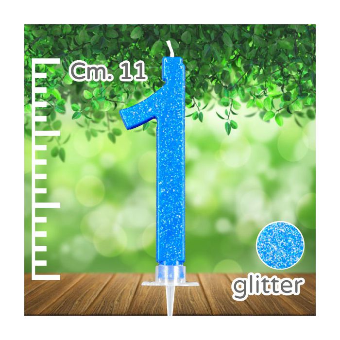 Candelina Numero 1 Azzurra Glitter Pz.1 Candela Cm.11 - Supporto Cm.2.5 main product photo