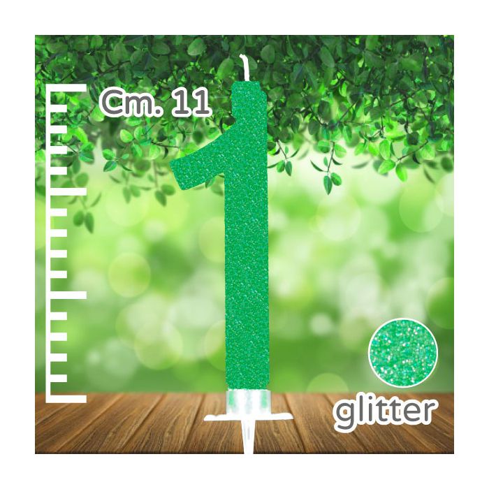Candelina Numero 1 Verde Glitter Pz.1 Candela Cm.11 - Supporto Cm.2.5 main product photo