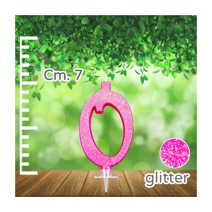 Candelina Numero 0 Fuxia Glitter Pz.1 Candela Cm.7 - Supporto Cm.1.5 main product photo