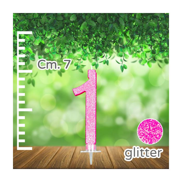 Candelina Numero 1 Fuxia Glitter Pz.1 Candela Cm.7 - Supporto Cm.1.5 main product photo