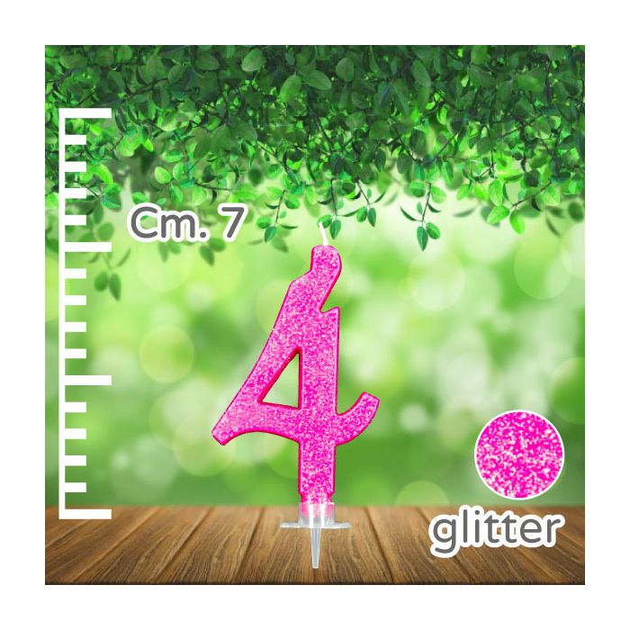 Candelina Numero 4 Fuxia Glitter Pz.1 Candela Cm.7 - Supporto Cm.1.5 main product photo