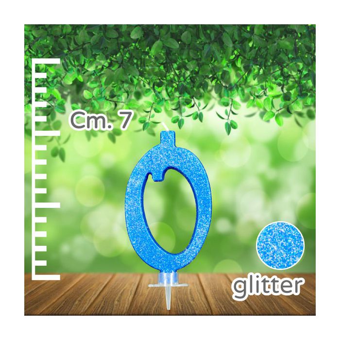 Candelina Numero 0 Azzurra Glitter Pz.1 Candela Cm.7 - Supporto Cm.1.5 main product photo