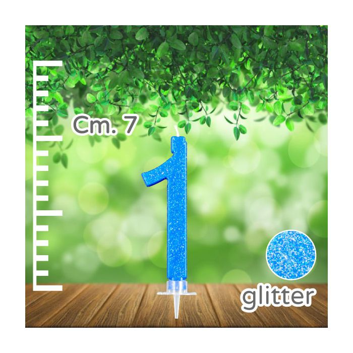 Candelina Numero 1 Azzurra Glitter Pz.1 Candela Cm.7 - Supporto Cm.1.5 main product photo