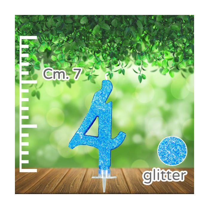 Candelina Numero 4 Azzurra Glitter Pz.1 Candela Cm.7 - Supporto Cm.1.5 main product photo