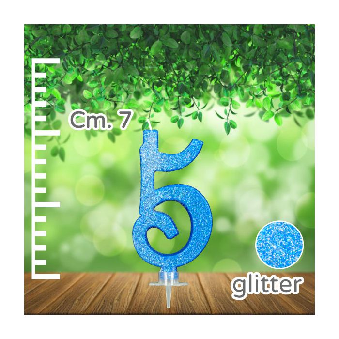 Candelina Numero 5 Azzurra Glitter Pz.1 Candela Cm.7 - Supporto Cm.1.5 main product photo