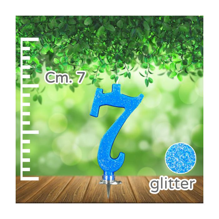 Candelina Numero 7 Azzurra Glitter Pz.1 Candela Cm.7 - Supporto Cm.1.5 main product photo