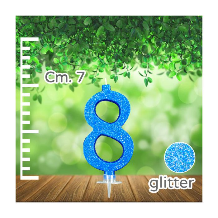 Candelina Numero 8 Azzurra Glitter Pz.1 Candela Cm.7 - Supporto Cm.1.5 main product photo