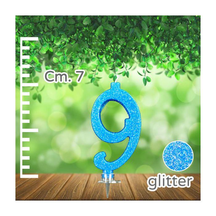 Candelina Numero 9 Azzurra Glitter Pz.1 Candela Cm.7 - Supporto Cm.1.5 main product photo