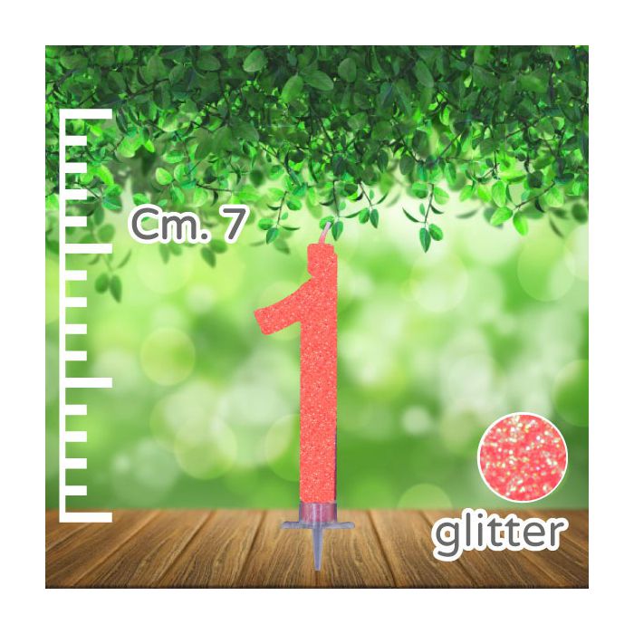 Candelina Numero 1 Rossa Glitter Pz.1 Candela Cm.7 - Supporto Cm.1.5 main product photo