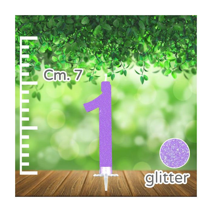 Candelina Numero 1 Lilla Glitter Pz.1 Candela Cm.7 - Supporto Cm.1.5 main product photo