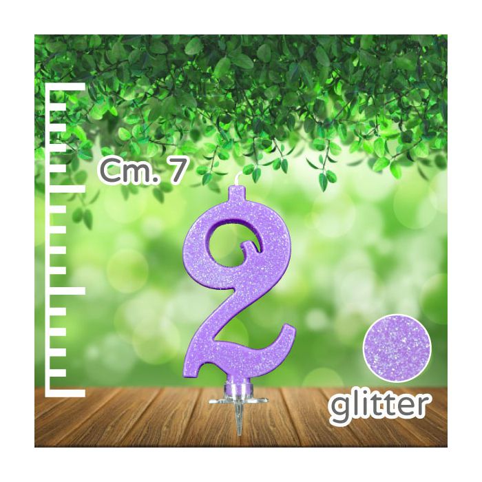 Candelina Numero 2 Lilla Glitter Pz.1 Candela Cm.7 - Supporto Cm.1.5 main product photo