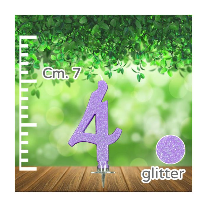 Candelina Numero 4 Lilla Glitter Pz.1 Candela Cm.7 - Supporto Cm.1.5 main product photo
