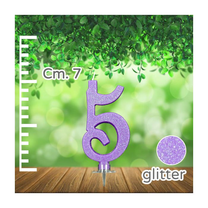 Candelina Numero 5 Lilla Glitter Pz.1 Candela Cm.7 - Supporto Cm.1.5 main product photo