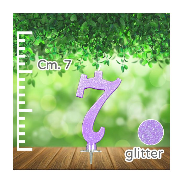 Candelina Numero 7 Lilla Glitter Pz.1 Candela Cm.7 - Supporto Cm.1.5 main product photo