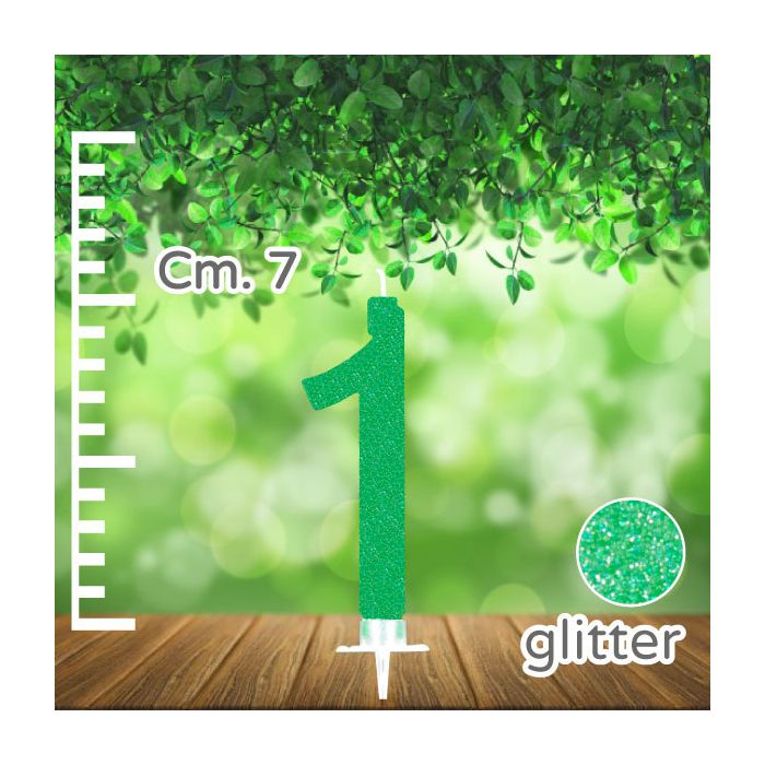 Candelina Numero 1 Verde Glitter Pz.1 Candela Cm.7 - Supporto Cm.1.5 main product photo