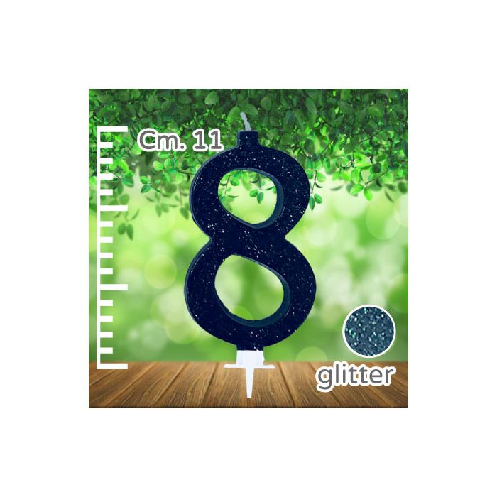 Candelina Numero 8 Nera Glitter Pz.1 Candela Cm.11 - Supporto Cm.2.5 main product photo